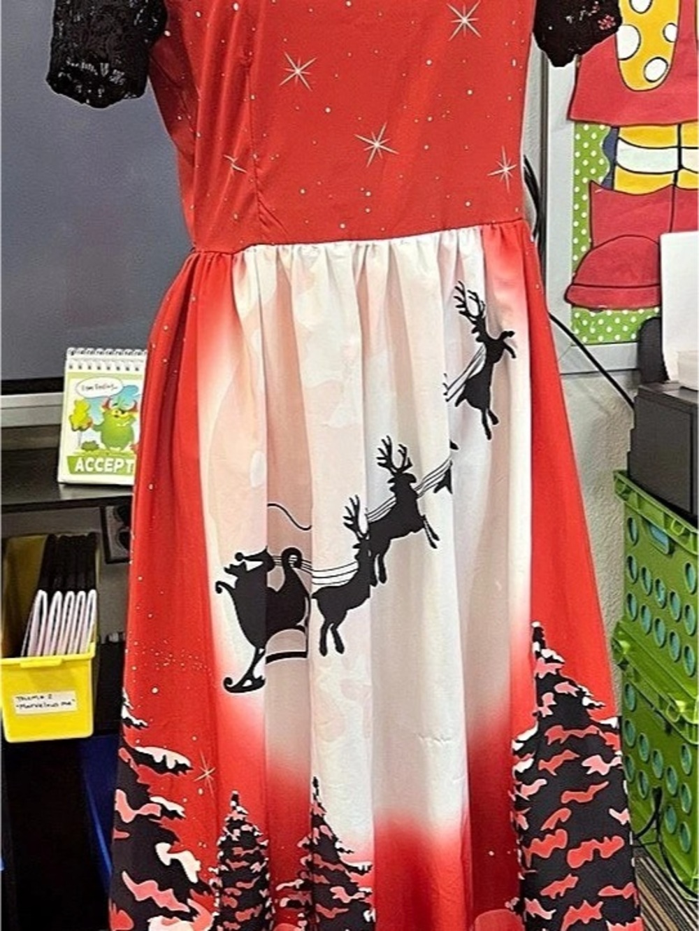 Red & Black Reindeer Midi Dress